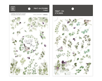 MU Lifestyle Print-On Stickers Rub -On Stickers Transfer Stickers Translucent Stickers 187 | Birds Greenery Foliage