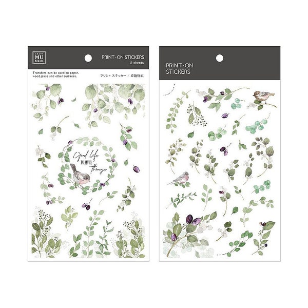 MU Lifestyle Print-On Stickers Rub -On Stickers Transfer Stickers Translucent Stickers 187 | Birds Greenery Foliage