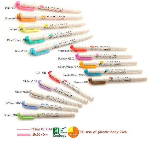 Lot 5 Surligneurs Zebra Mildliner Double Pointe - Couleurs Douces Pastel : Jaune Citron, Abricot, Corail, Cyan, Gris Foncé