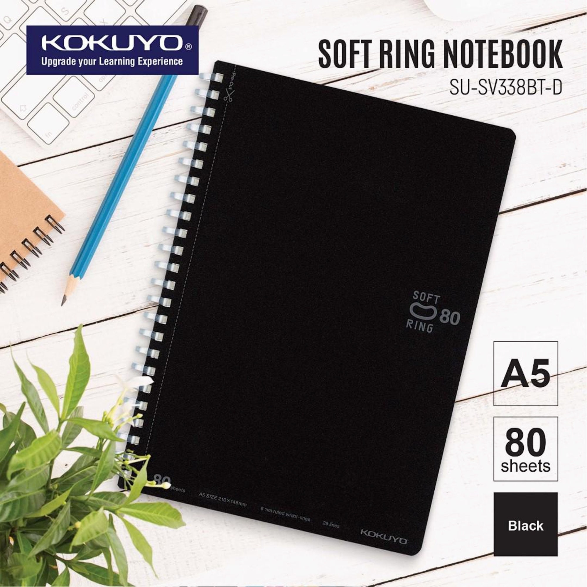 KOKUYO Spiral Lined Notebook, 8.3'' X 5.8'' Business Journal A5 Soft Ring Notebooks With Dot 6 Mm Ruled, 80 Sheets, Dark Gray 1 Subject Notebook, Note Taking For Work. Japan Import