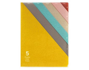 Midori MD A4 5 Pocket Clear Folder | Yellow Diagonal Stripe