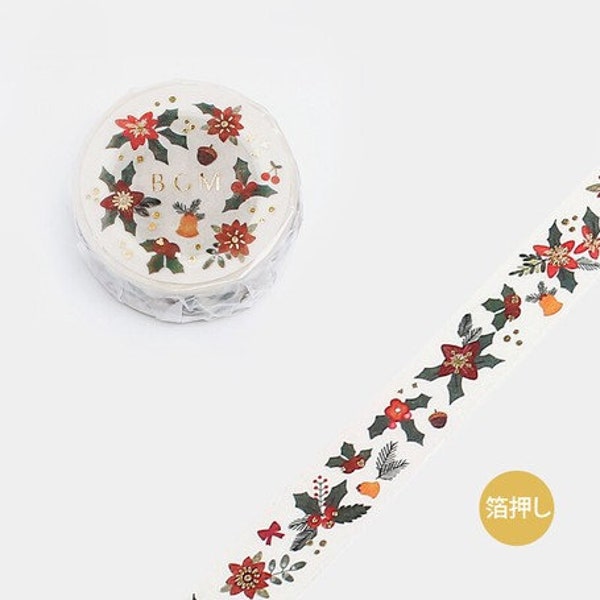 BGM Holiday Holly Christmas Holly Christmas Foliage GOLD FOIL Washi Tape