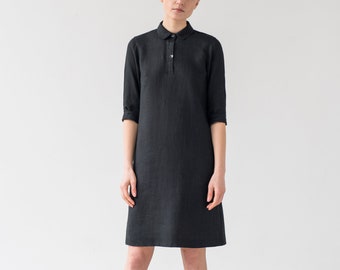 Ready to ship - Linen shirt dress, Soft linen dress, Black little dress, Kafkan dress, Women's washed linen dress,EMILY dress in black linen