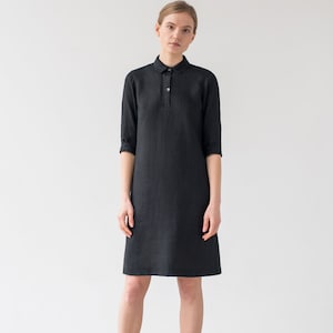 Ready to ship - Linen shirt dress, Soft linen dress, Black little dress, Kafkan dress, Women&#39;s washed linen dress,EMILY dress in black linen