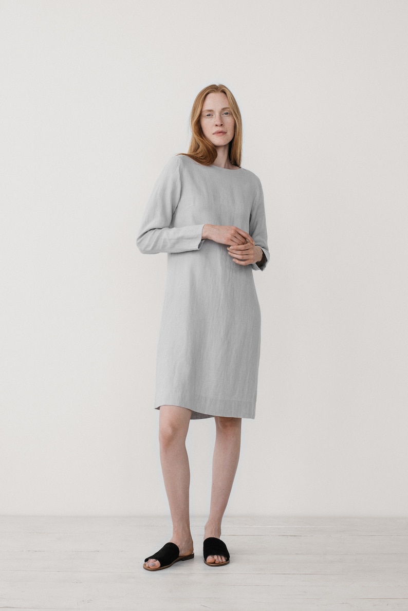 Ready to ship Linen tunic dress, Long sleeve dress, Shift dress, Grey minimal dress, Simple linen dress, Soft linen dress, ELSA dress image 3