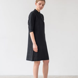 Ready to ship Linen shirt dress, Soft linen dress, Black little dress, Kafkan dress, Women's washed linen dress,EMILY dress in black linen image 2