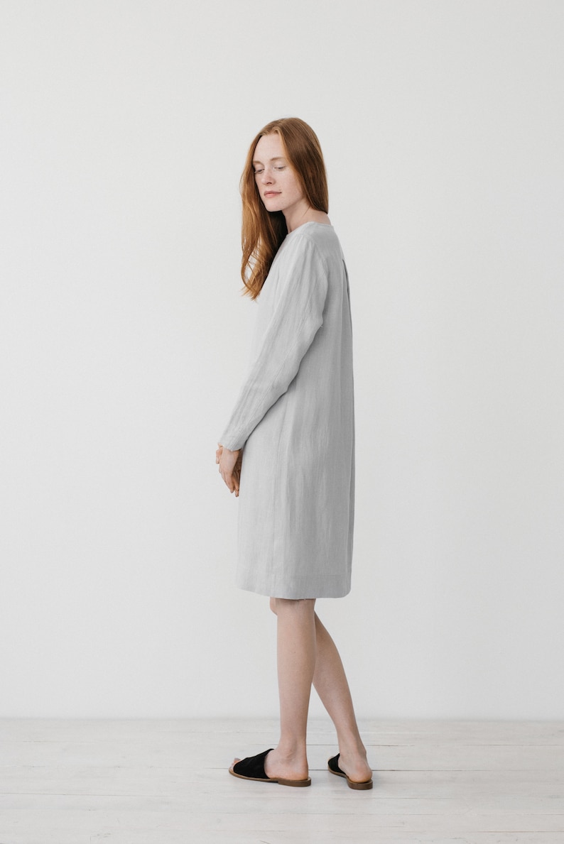 Ready to ship Linen tunic dress, Long sleeve dress, Shift dress, Grey minimal dress, Simple linen dress, Soft linen dress, ELSA dress image 4