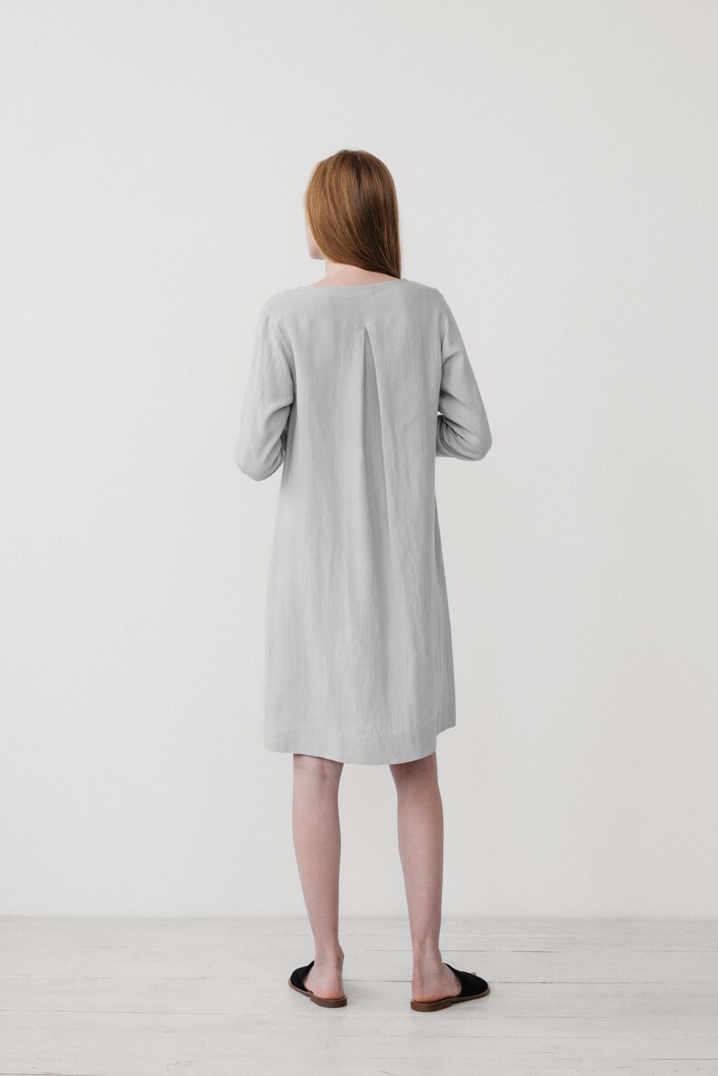 Ready to ship Linen tunic dress, Long sleeve dress, Shift dress, Grey minimal dress, Simple linen dress, Soft linen dress, ELSA dress image 5