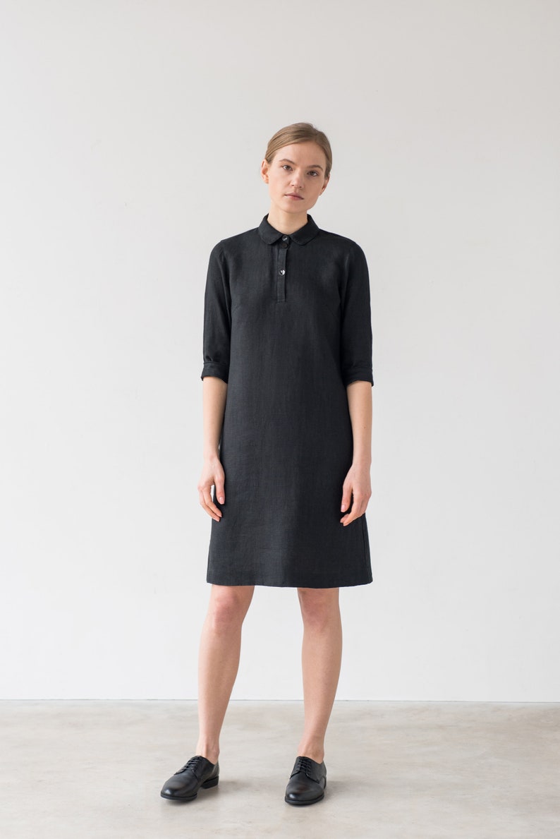 Ready to ship Linen shirt dress, Soft linen dress, Black little dress, Kafkan dress, Women's washed linen dress,EMILY dress in black linen image 1