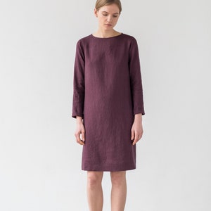 Ready to ship Linen tunic dress, Long sleeve dress, Shift dress, Grey minimal dress, Simple linen dress, Soft linen dress, ELSA dress XS burgundy