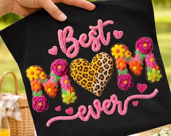 Best Mom Ever PNG, Floral Leopard Mom Sublimation Design, Trendy Mothers Day Shirt Graphic, Pink Puffy Letter, Digital Download
