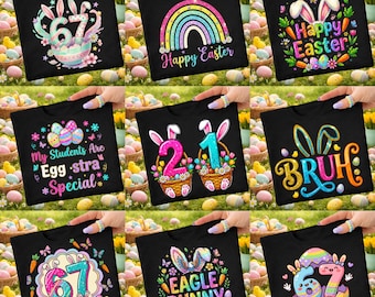 Easter PNG Bundle for Shirts, Neon Bunny Ears, Colorful Glossy Letters, Sublimation Shirt Graphic, Cute Pastel Spring Digital Download