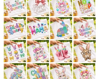 Easter PNG Bundle for Shirts, Teacher Bunny Mama Hop Easter Sublimation Designs, Cute Pastel Spring Digital Download
