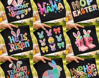 Easter PNG Bundle for Shirts, Teacher Bunny Mama Hop Easter Sublimation Designs, Cute Pastel Spring Digital Download