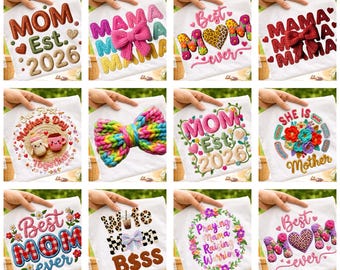 Paquete de 12 imágenes PNG para el Día de la Madre, Paquete de diseños de camisetas para mamá, PNG para sublimación "La mejor mamá del mundo", Frases florales para mamá, Descarga digital