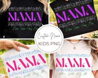 Camiseta personalizada para mamá en formato PNG, diseño personalizado con nombres de niños para mamá, diseño de camiseta para el Día de la Madre, sublimación floral en formato PNG, descarga digital.