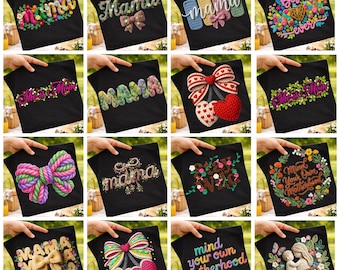 Mama PNG Bundle, Crochet Floral Mama Shirt Design, Embroidery Style Mom Graphic, Mother’s Day Sublimation Digital Download