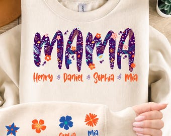 Camiseta floral personalizada para mamá, camiseta para mamá con nombres de los niños, regalo para el Día de la Madre, camiseta floral para mamá (descarga digital)