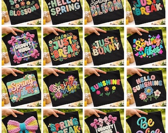 Spring Crochet PNG Bundle, Floral Typography Shirt Designs, Spring Break Sublimation Files, Colorful Yarn Flower Digital Download