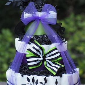 Halloween Diaper Cake, Black Purple Baby Shower Gift, Table Centerpiece, Gender Neutral Diaper Cake, Spooky-Cute Baby Shower Centerpiece