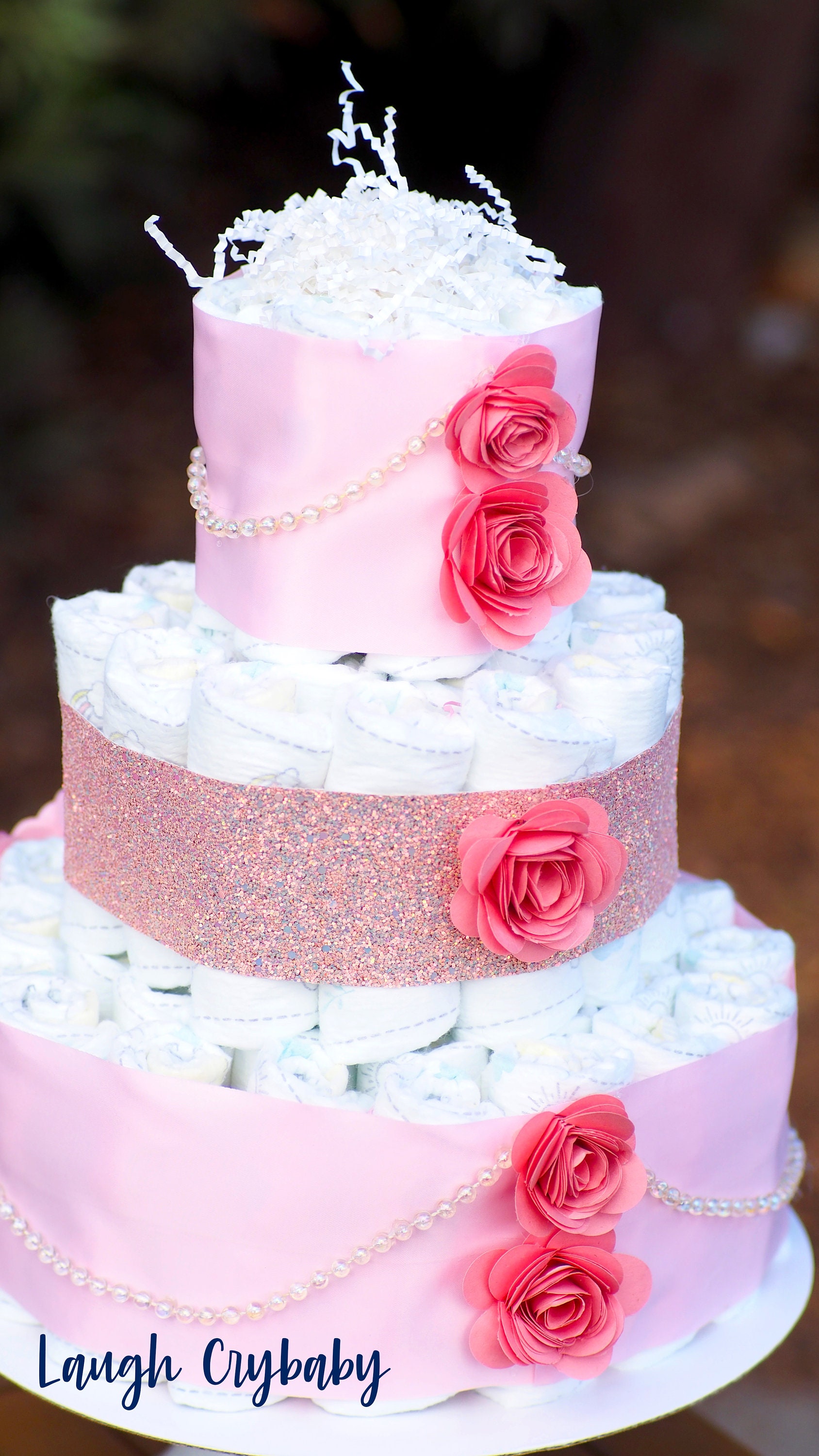 Pink Rose Diaper Cake, Baby Girl Shower Centerpiece Decor Gift, Gift ...