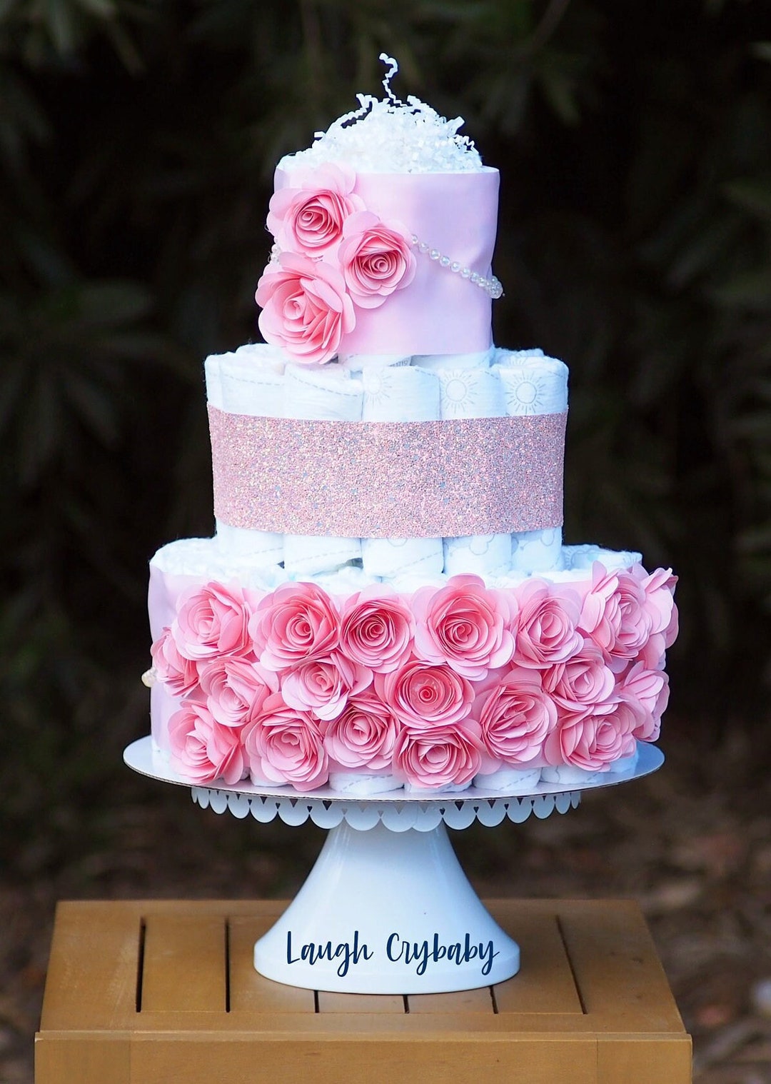 Pink Rose Diaper Cake, Baby Girl Shower Centerpiece Decor Gift, Gift ...