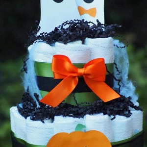 Halloween Diaper Cake, Black Orange Baby Shower Gift, Table Centerpiece, Gender Neutral, Ghost Diaper Cake Decor, Spooky Boo Diaper Cake