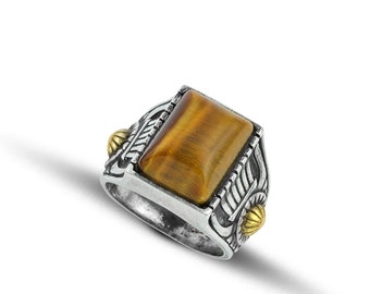 Men sterling silver 925 ring with tiger's eye stone