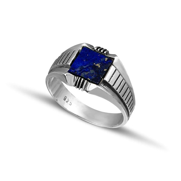 Bague homme en argent 925 avec une pierre naturelle de lapis lazuli