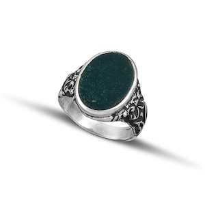 Men sterling silver ring with bloodstone