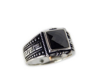 Heren ring van sterling zilver 925 met gefacetteerde zwarte zirkonia
