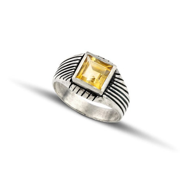 Bague homme en argent massif 925 avec pierre citrine