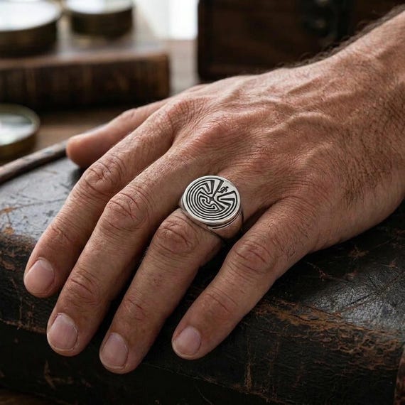 Men's Sterling Silver Signet Ring: Maze Design - Etsy