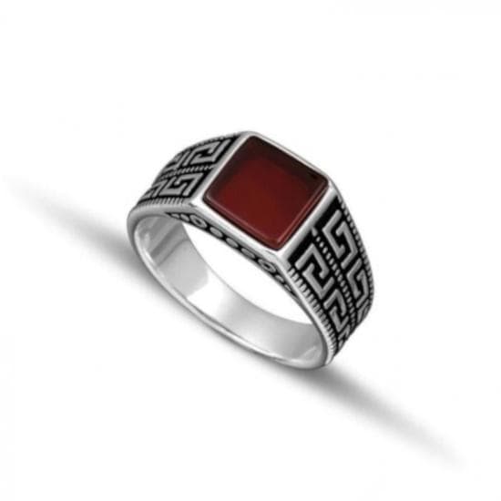 Sterling Silver 925 Men's Silver Ring with a square red agate stone