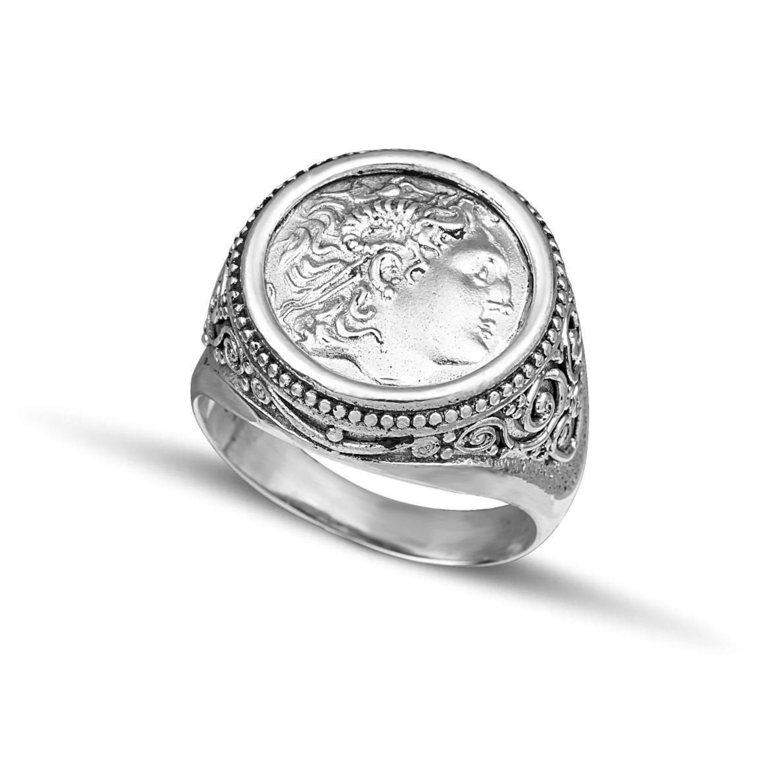 Sterling Silver Men Ring With the Head of Alexander the Great Etsy