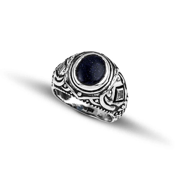 Bague pour homme en argent massif 925 avec pierre goldstone