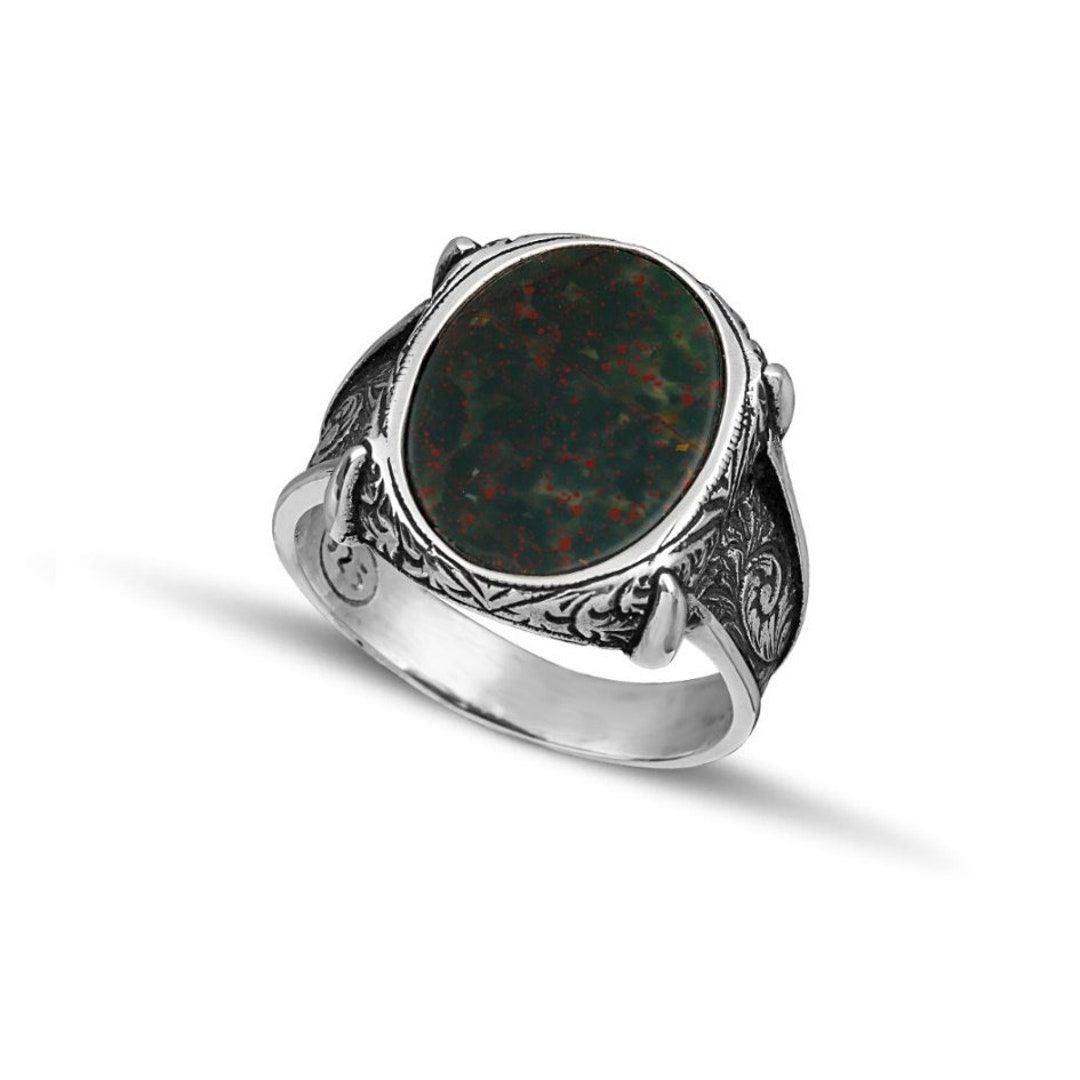 Men Sterling Silver 925 Ring With Bloodstone - Etsy