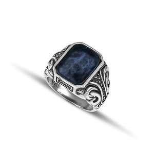 Bague pour homme en argent massif 925 avec pierre de sodalite