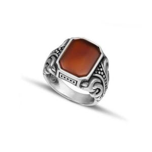 Sterling Silver Men&#39;s Ring with Octagon carnelian Stone