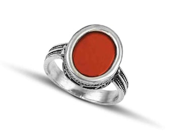 Sterling Silver Men Ring with an Oval carnelian Stone