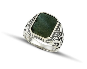 Bague homme en argent massif 925 avec agate mousse