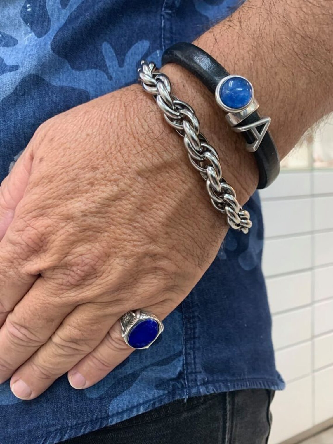 Men Sterling Silver Ring With Lapis Lazuli Stone Etsy