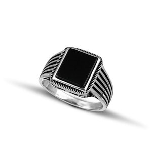 Anillo de plata de ley para hombre con piedra de ónix
