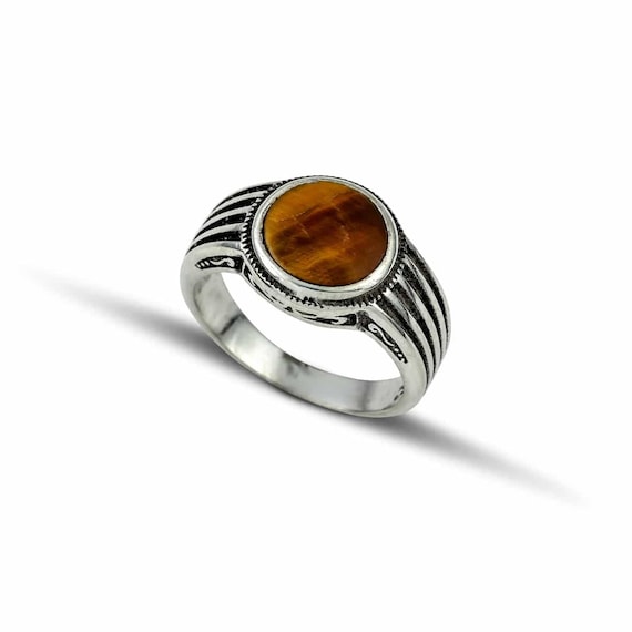 Bague en argent massif 925 pour homme avec oeil de tigre France