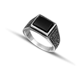 Sterling Silver 925 Men's Silver Ring With a Square Red - Etsy