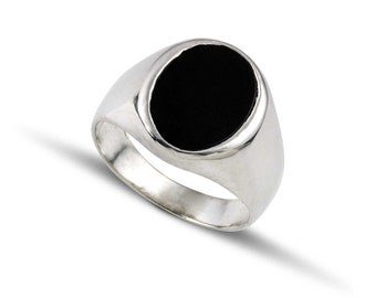 Sterling Silver 925 Men's Ring with Onyx Stone