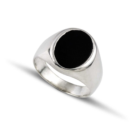 Bague En Argent Massif Avec Onyx Rectangle - Taille 56 - Occasion