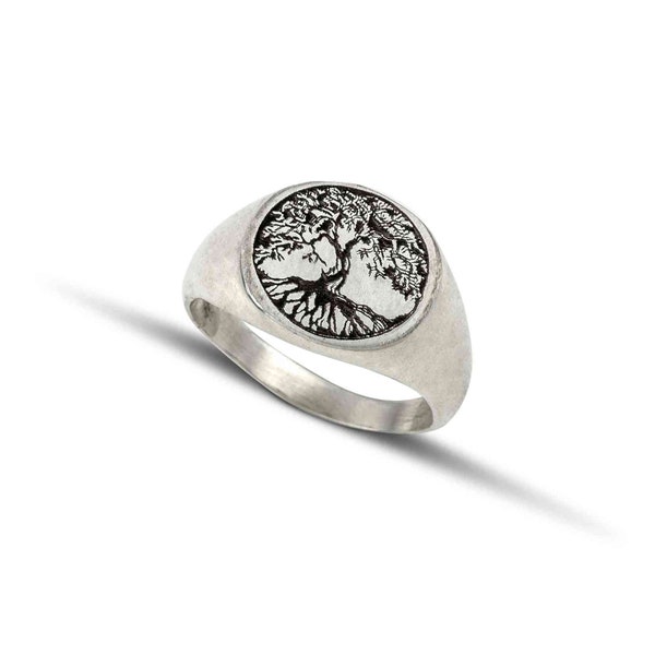 Bague unisexe en argent massif 925 avec gravure laser arbre de vie