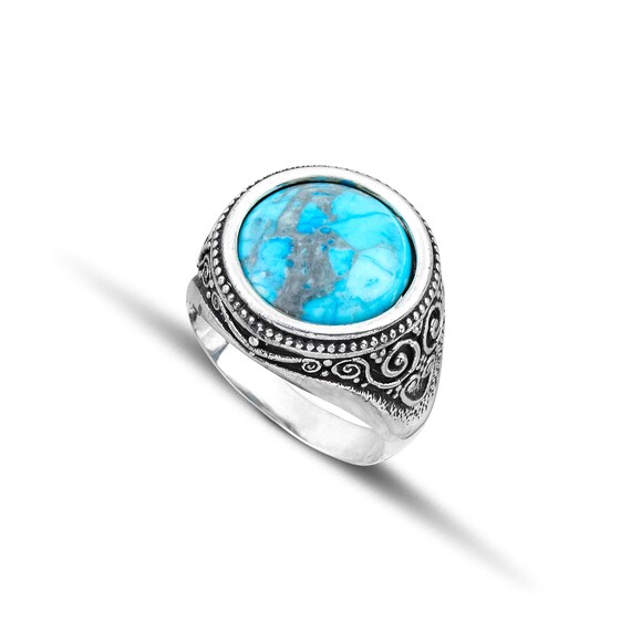 Bague Ancienne En Argent Massif - Pierre Turquoise Et Zircon Blanc - Taille 49/50 - Occasion