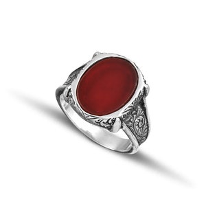 Men sterling silver 925 ring with carnelian stone